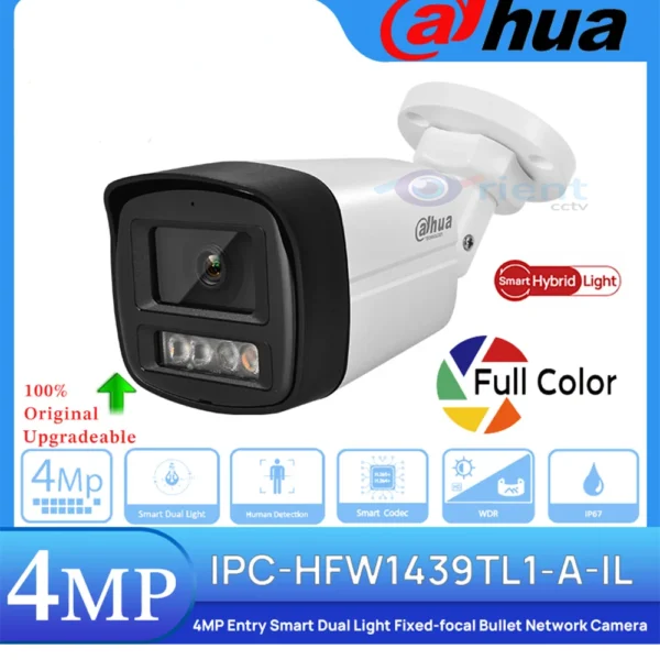 Dahua Original IPC-HFW1439TL1-A-IL 4MP Entry Smart Dual Light Fixed-focal Bullet POE Network Camera Human Detection Built in Mic