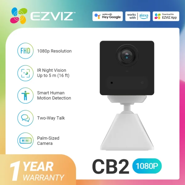 EZVIZ CB2 White Indoor Wireless Battery Camera 512GB,1080P with Human Motion Detection,2-Way Talk,IR Night Vision,Magnetic Base