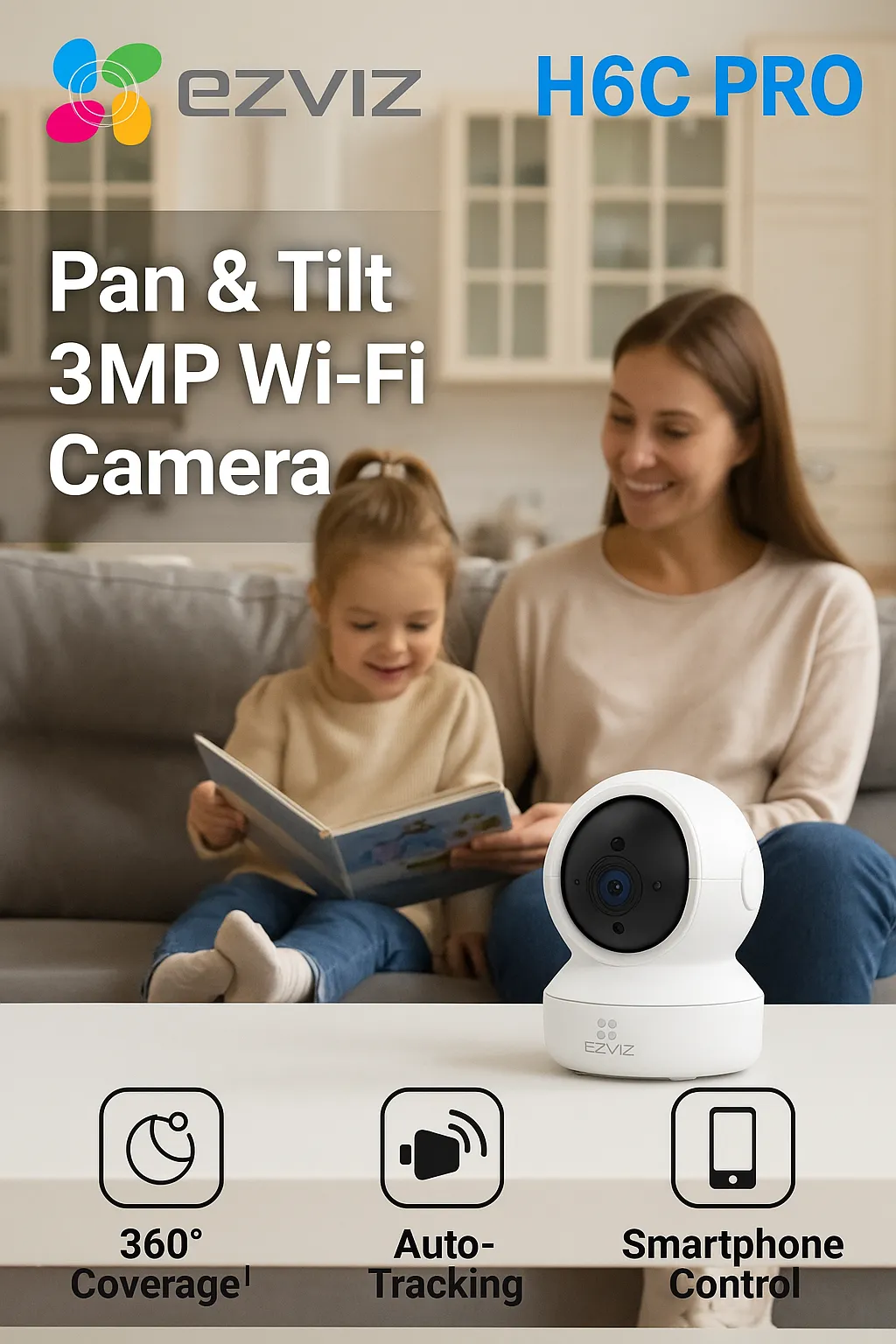 EZVIZ H6C Pro 3MP Pan & Tilt WiFi Smart Camera with Color Night Vision | Auto Tracking | Two-Way Talk - Image 2