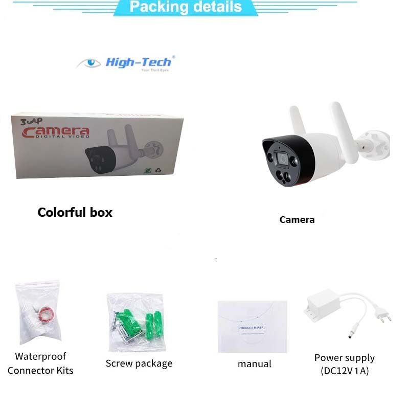 WIFI Camera Outdoor  3MP 1296P HIGH TECH  IP F33 ONVIF Camera Waterproof Full-color Night Vision Starlight V380 Pro Camera - Image 3