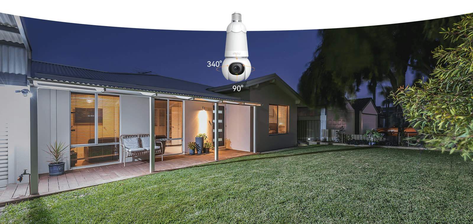 340 degree pan and 90 degree tilt coverage over a backyard