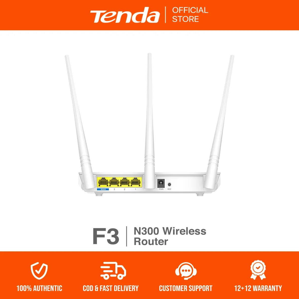 Tenda F3 N300 300Mbps Single Band Wifi Router | Access Point | Range Extender | WISP | Plug & Play | High Gain Antennas - Image 2