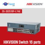HIKVISION DS-3E0518P-E PoE Switch 16 ports 10/100/1000 Mbps Uplink 1000M Optical Port for 16CH NVR IP Cameras 802.3at 802.3af
