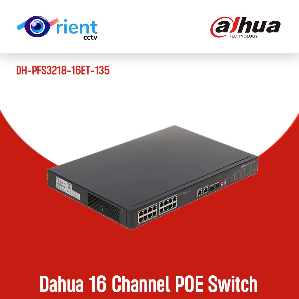 1 Dahua 16 Channel POE Switch DH-PFS3218-16ET-135 Compatible All IP Cameras - Image 1