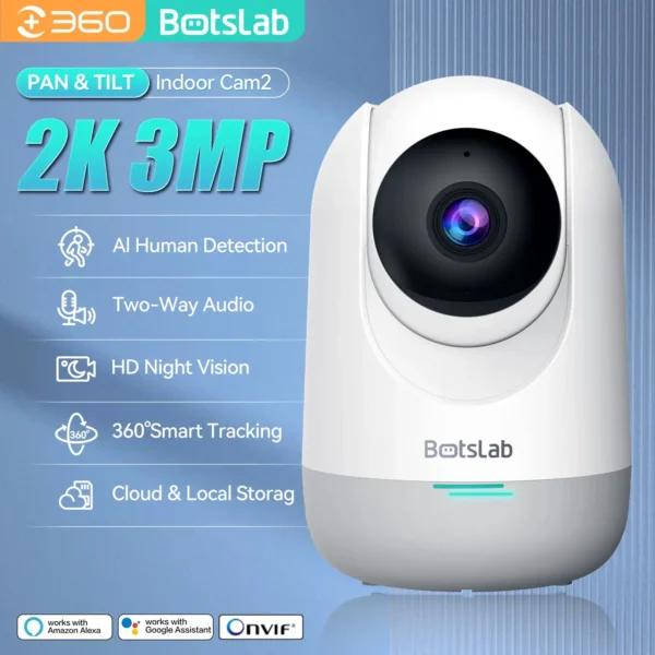 Botslab by 360 C212 Security Camera Smart Pan Tilt Camera, 2K WiFi CCTV Indoor Home Camera Human Motion Detection Night Vision