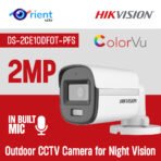 HIKVISION DS-2CE10DF0T-PFS 2MP ColorVu Bullet Camera – Built-in Mic, Full HD 1080p, IP67 | Outdoor CCTV Camera for Night Vision