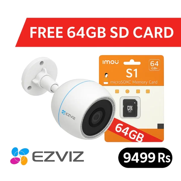 EZVIZ H3c 2MP Outdoor Wi-Fi Bullet Camera + Free 64GB SD Card | Full Color Night Vision | Motion Detection | IP67 Waterproof