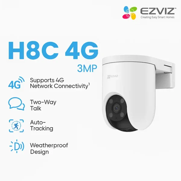 EZVIZ H8c 4G LTE 2K Resolution Pan & Tilt Camera 4mm Fixed Lens
