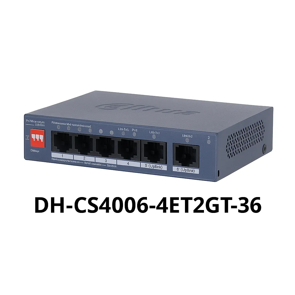 DH-CS4006-4ET2GT-36 Dahua DH-CS4006-4ET2GT-36 – 6-Port Managed PoE Switch with 4 PoE Ports + 2 Gigabit Uplinks | Compact Metal Housing | Reliable Surveillance Connectivity - Image 1