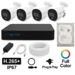High-Tech 4-Channel Full Color View 2MP CCTV Kit – 4 Bullet Cameras + XVR HT4004 + 500GB HDD | H.265+ | IP67 | Mobile App | Plug & Play – Full HD Security System