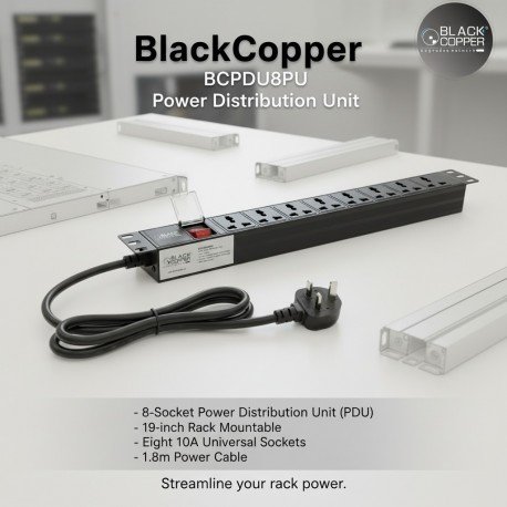 black-copper-bcpdu8pu Black Copper  8-Port Rackmount Power Distribution Unit with Surge Protection - Image 3