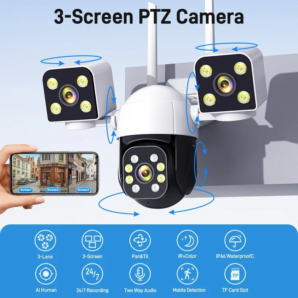 kf-S360679468c6340bba464f4d37a993ed3k V380 Pro Smart WiFi Security Cameras 9MP 4K 3 Lens 3 Screens Waterproof Wireless CCTV PTZ 360 Intelligent Outdoor Surveillance Camera - Image 1