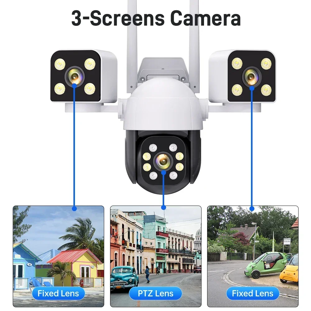 kf-S44fa546cfab646afa8c7d7fc2f140ec1a V380 Pro Smart WiFi Security Cameras 9MP 4K 3 Lens 3 Screens Waterproof Wireless CCTV PTZ 360 Intelligent Outdoor Surveillance Camera - Image 2