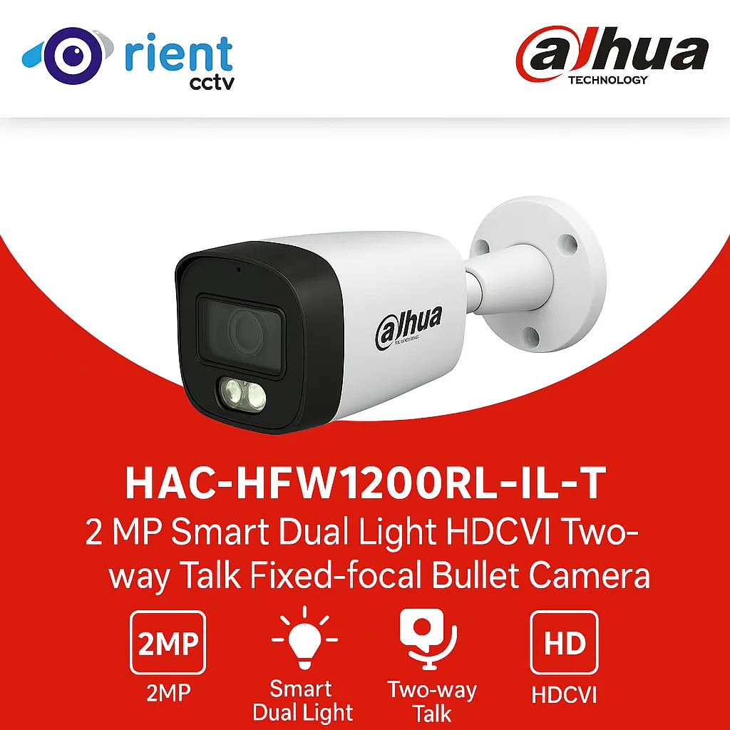 Dahua HAC-HFW1200RL-IL-T 2MP Smart Dual Light HDCVI Two-Way Talk Outdoor Bullet CCTV Camera | Full HD 1080p Security Camera - Image 1