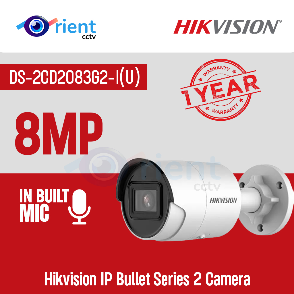 Hikvision 8MP IP Bullet DS-2CD2083G2-I(U) Series 2 camera with Mic - Image 1