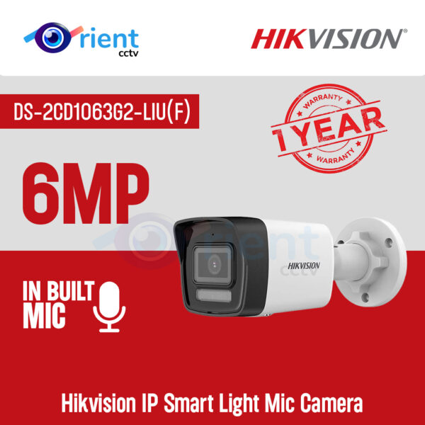Hikvision DS-2CD1063G2-LIU(F) 6MP IP Smart Light Mic Camera