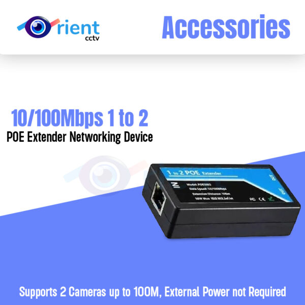 POE Repeater 10 100Mbps 1 to 2 POE Extender Networking Device, Supports 2 Cameras up to 100M, External Power not Required,