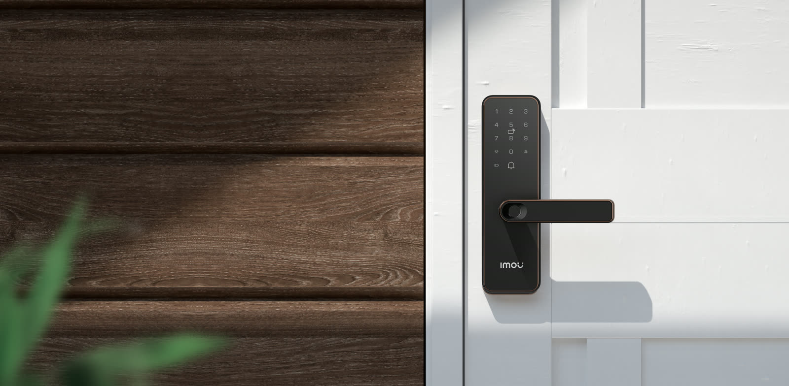 IMOU K1S smart lock installed on a white door