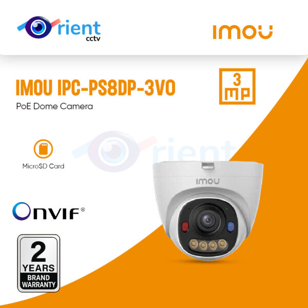 IMOU 3MP PoE Dome Camera IPC-PS8DP-3V0 – HD CCTV Security, PoE, ONVIF & MicroSD Support