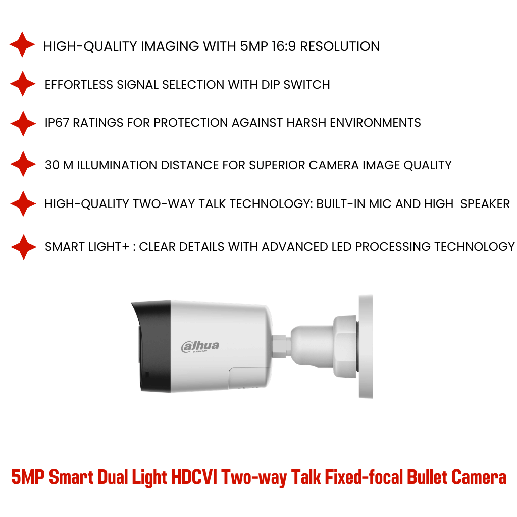 5MP Smart Dual Light HDCVI Two-way Talk Fixed-focal Bullet Camera - Image 2
