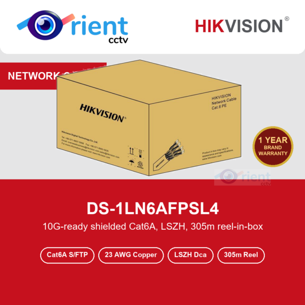 Hikvision DS-1LN6AFPSL4 Cat6A S/FTP Shielded Cable | 23 AWG Solid Copper | LSZH CPR Dca | 305m Reel-in-Box | Blue