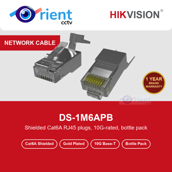 Hikvision DS-1M6APB Cat6A Shielded RJ45 Connector | 15µ Gold-Plated Contacts | 10G Base-T | Bottle Pack