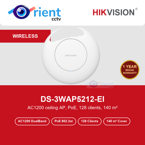 Hikvision DS-3WAP5212-EI Wi-Fi 5 AC1200 Ceiling Access Point | Dual Band 1167 Mbps | PoE 802.3at | 128 Clients