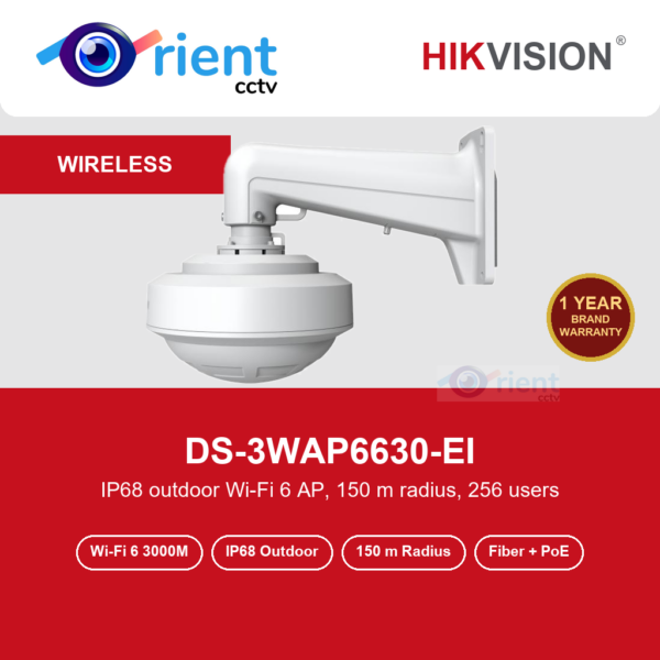 Hikvision DS-3WAP6630-EI Wi-Fi 6 3000M Outdoor Access Point | IP68 Waterproof | 150m Radius | PoE + Fiber Port | 256 Clients