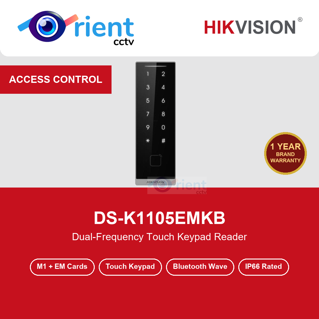 HIKVISION DS-K1105EMKB Pro Card Reader | M1 + EM Dual Frequency | Touch Keypad | Bluetooth | RS-485 Wiegand OSDP | IP66 HIKVISION DS-K1105EMKB Pro Card Reader | M1 + EM Dual Frequency | Touch Keypad | Bluetooth | RS-485 Wiegand OSDP | IP66