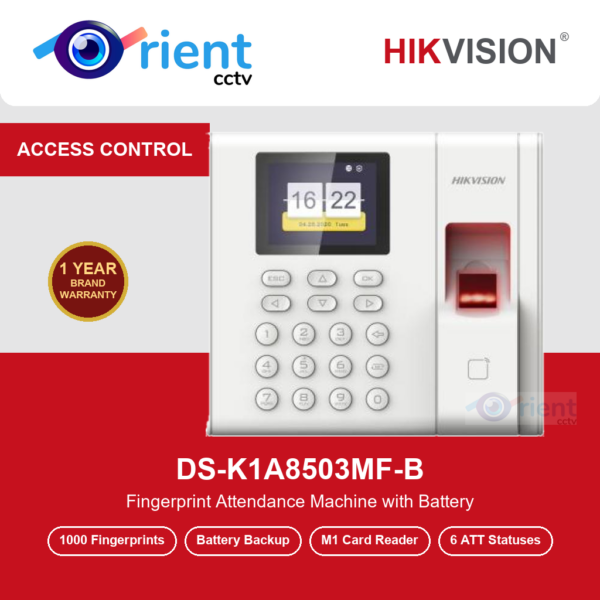 HIKVISION DS-K1A8503MF-B Fingerprint Time Attendance Machine | 1000 Users | Built-in Battery | M1 Card + Fingerprint