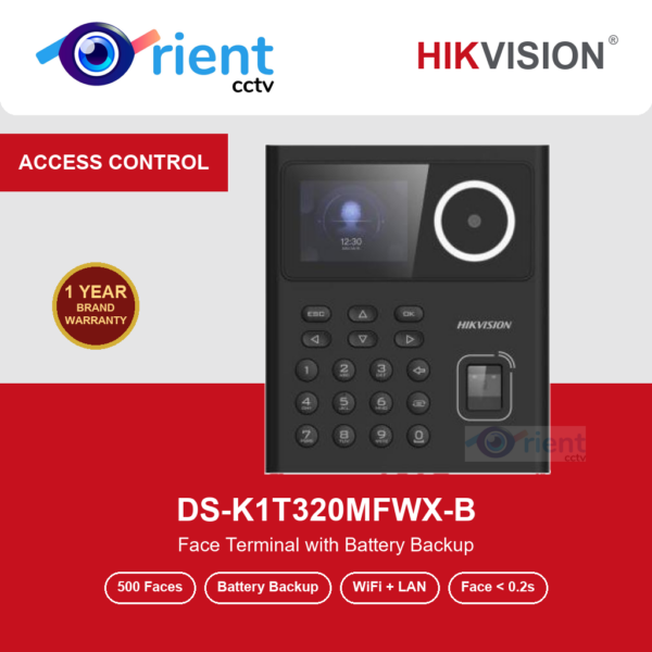 HIKVISION DS-K1T320MFWX-B Face + Fingerprint Terminal with Battery | 500 Faces | WiFi | Access Control + Attendance
