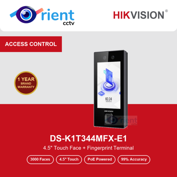 HIKVISION DS-K1T344MFX-E1 Face Recognition Terminal | 3000 Faces + Fingerprints + Cards | 4.5" Touch Screen | PoE