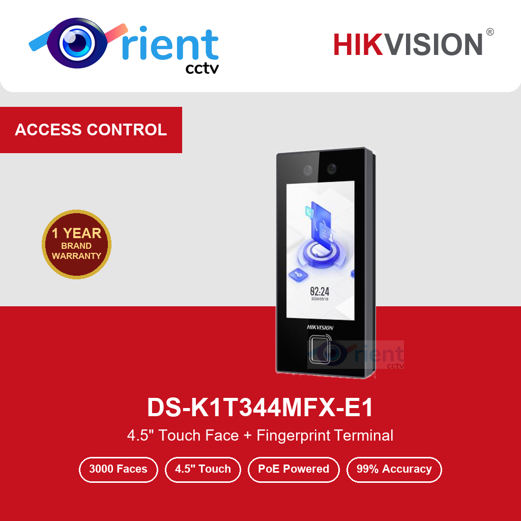 HIKVISION DS-K1T344MFX-E1 Face Recognition Terminal | 3000 Faces + Fingerprints + Cards | 4.5" Touch Screen | PoE HIKVISION DS-K1T344MFX-E1 Face Recognition Terminal | 3000 Faces + Fingerprints + Cards | 4.5" Touch Screen | PoE
