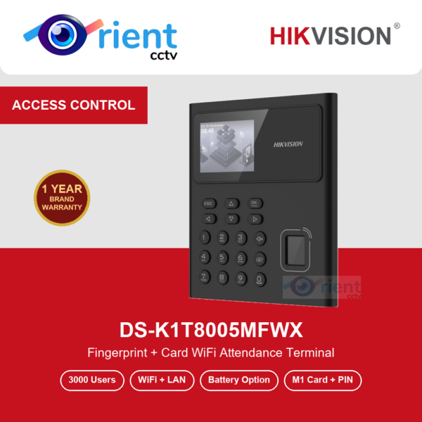 HIKVISION DS-K1T8005MFWX Pro Fingerprint Terminal | 3000 Fingerprints + 3000 Cards | WiFi | Access Control + Time Attendance