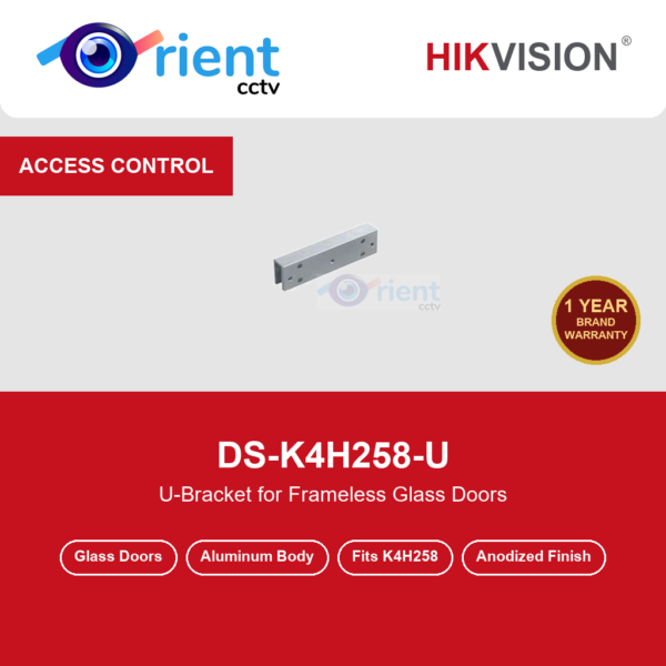 HIKVISION DS-K4H258-U U-Bracket for DS-K4H258 Magnetic Lock | Frameless Glass Doors | Aluminum