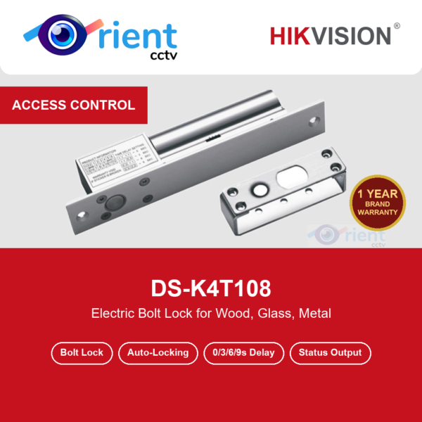 HIKVISION DS-K4T108 Bolt Electric Lock | Wooden Glass Metal Doors | Auto-Locking | Door Status Output