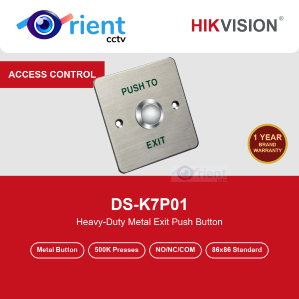 HIKVISION DS-K7P01 Metal Exit Button | Aluminum Alloy Panel | 500,000 Press Tested | NO/NC/COM