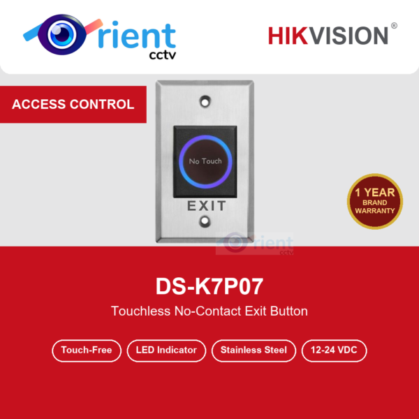 HIKVISION DS-K7P07 Touchless Exit Button | No-Touch Infrared Release | Stainless Steel | LED Indicator