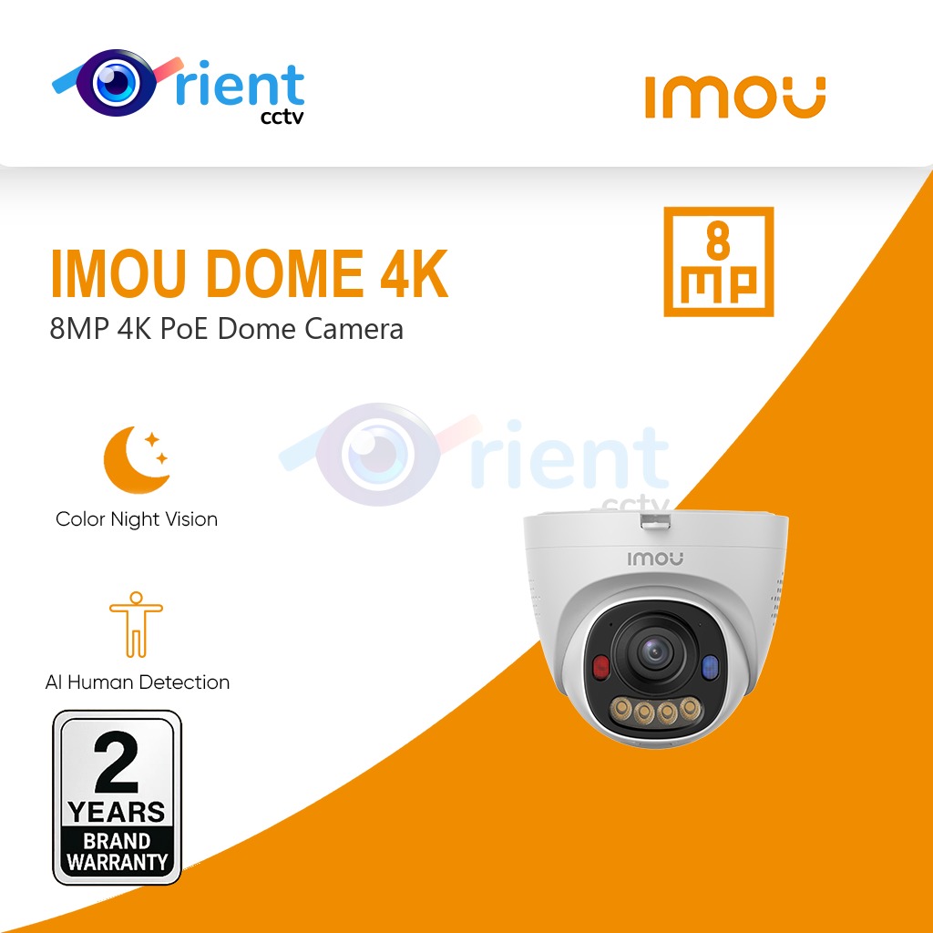 IMOU PD4K-CTS/WL (IPC-PS8EP-1L8X0) 8MP 4K PoE Dome Camera | Imou SENSE AI, Four Night-Vision Modes & Two-Way Talk