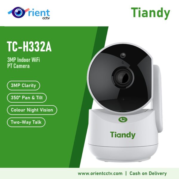 Tiandy TC-H332A 3MP Indoor WiFi PT Camera | Color Maker, 350° Pan & Tilt, Two-Way Talk, Auto Tracking