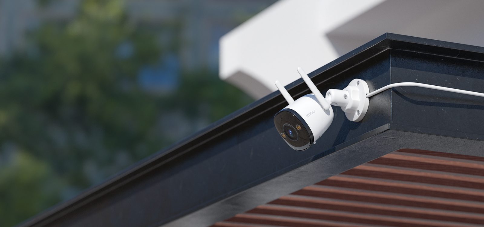 IMOU Bullet 3 outdoor Wi-Fi camera mounted under a roof
