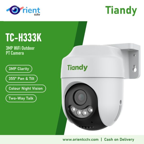 Tiandy TC-H333K 3MP WiFi Outdoor PT Camera | Color Maker, 355° Pan & Tilt, Two-Way Talk, Auto Tracking