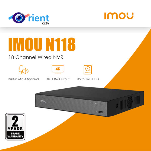 IMOU N118 18 Channel Wired NVR with 4K HDMI output, built-in mic and speaker - Orient CCTV