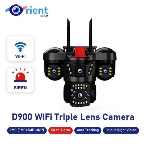 High Tech D900 WiFi Triple Lens Camera 9MP with Siren